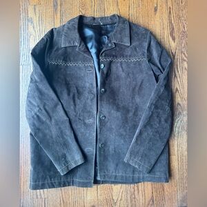 Vintage Chocolate Brown Genuine Suede Jacket with Western Details